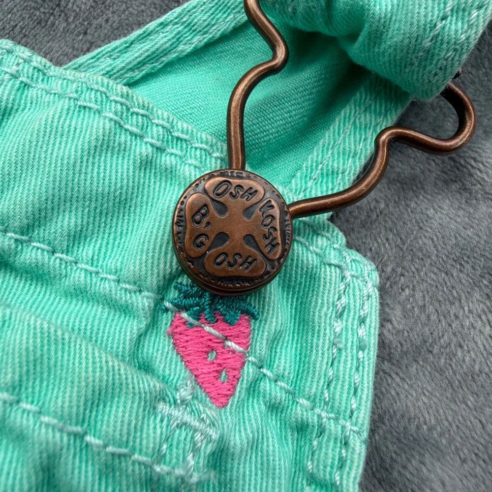 OshKosh Bgosh 9M Mint Green Strawberry Shortalls Overalls OSH11771-SML